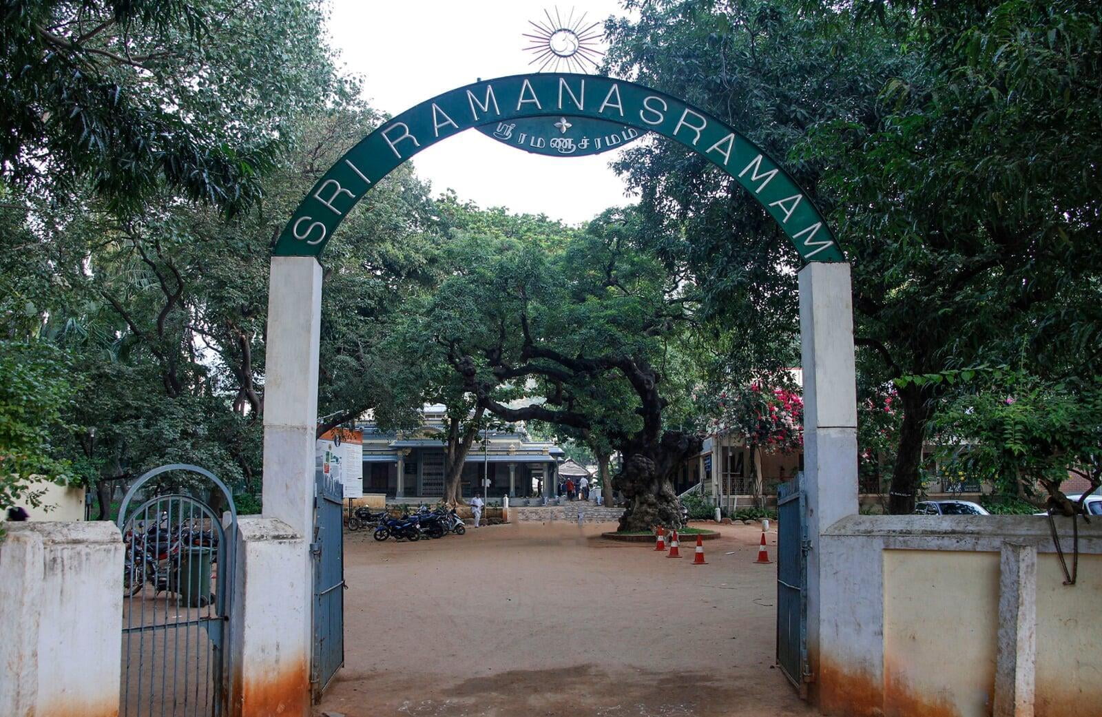 The peaceful compound of Sri Ramanasramam at the foot of Arunachala in Tiruvannamalai