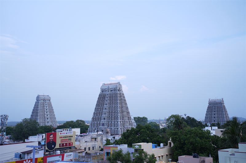 All three gopurams of the Annamalaiyar Temple from the rooftop