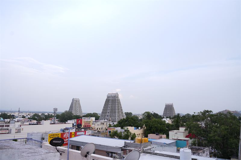 Three gopurams of the Annamalaiyar Temple seen from the rooftop